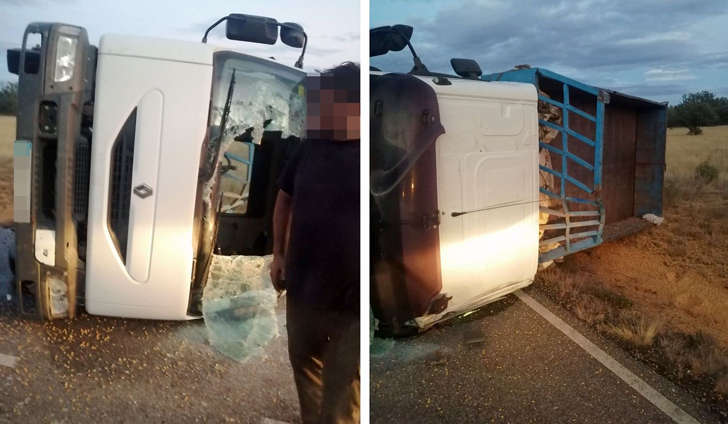 Atrapado el conductor de un camión tras sufrir un aparatoso accidente