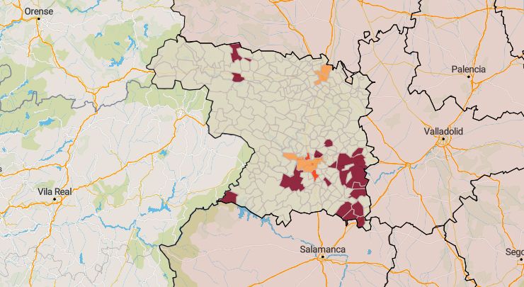 Mapa de la incidencia en municipios este jueves