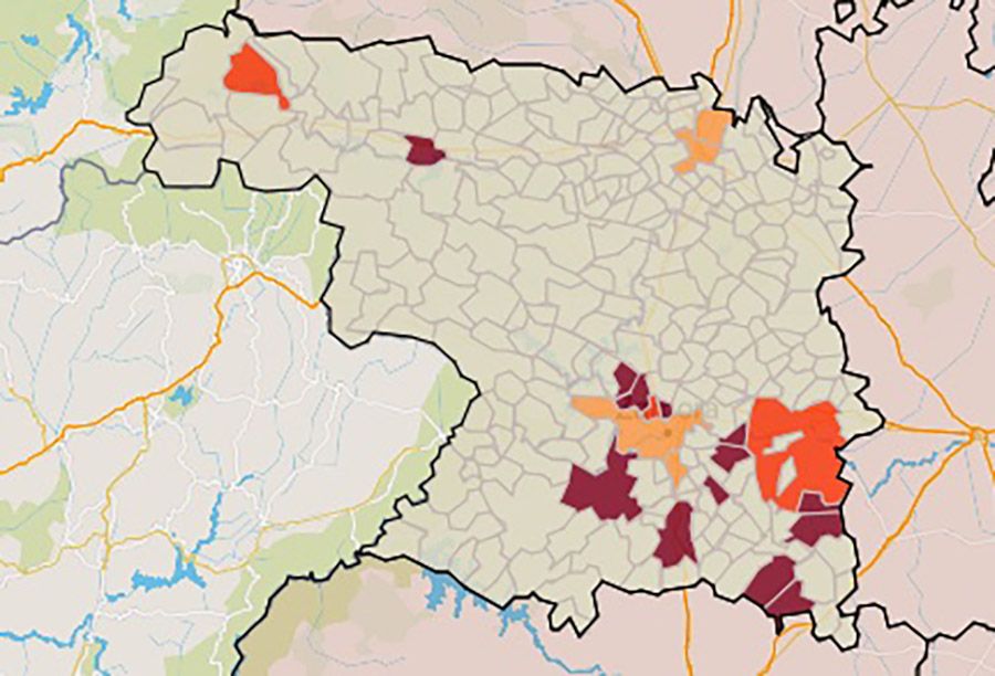 Mapa de los municipios zamoranos afectados por la alta incidencia