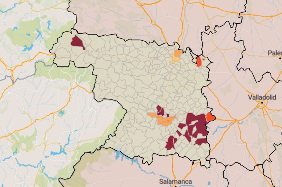 El mapa de la incidencia en los municipios de Zamora este miércoles