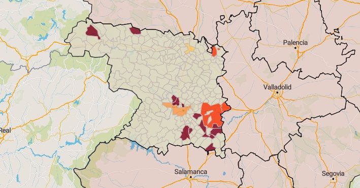 El mapa de la incidencia en los municipios de Zamora este jueves