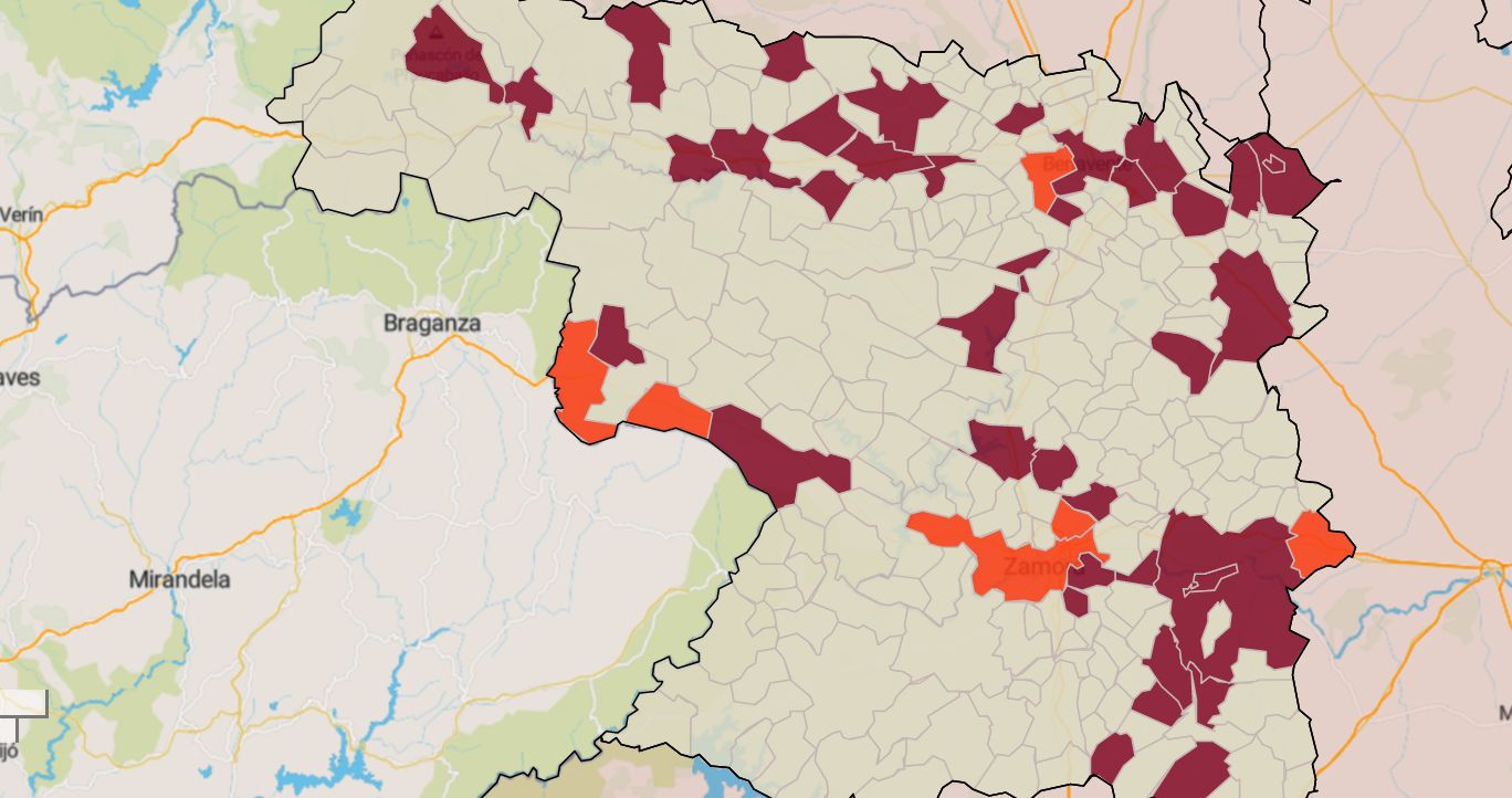 Mapa de la incidencia en los municipios de Zamora este lunes