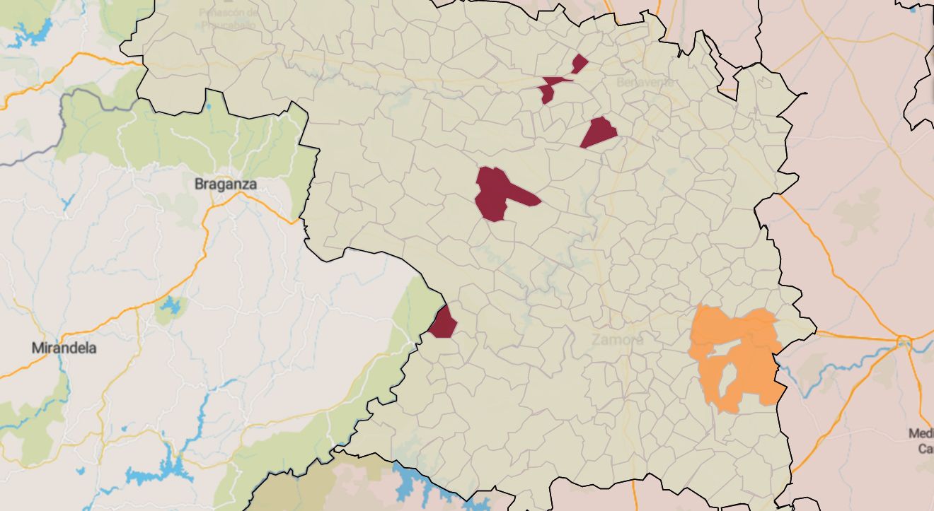 Mapa de la incidencia en los municipios de Zamora este viernes