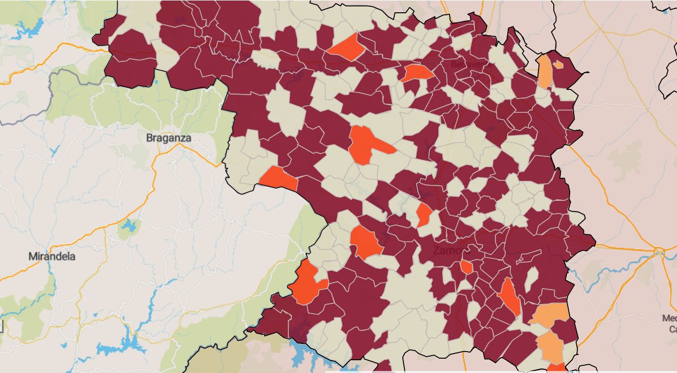 Mapa de la incidencia en los municipios de Zamora este martes