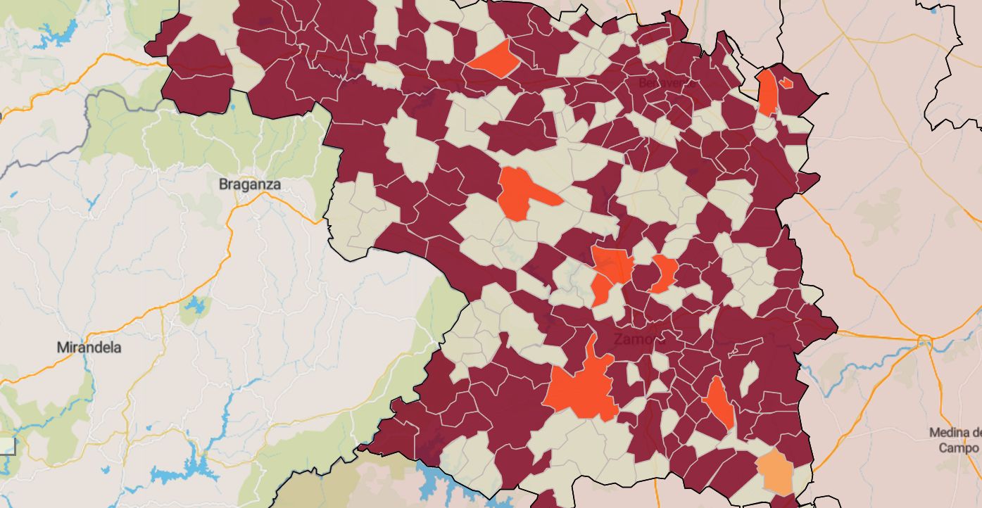 Mapa de la incidencia en los municipios de Zamora este miércoles