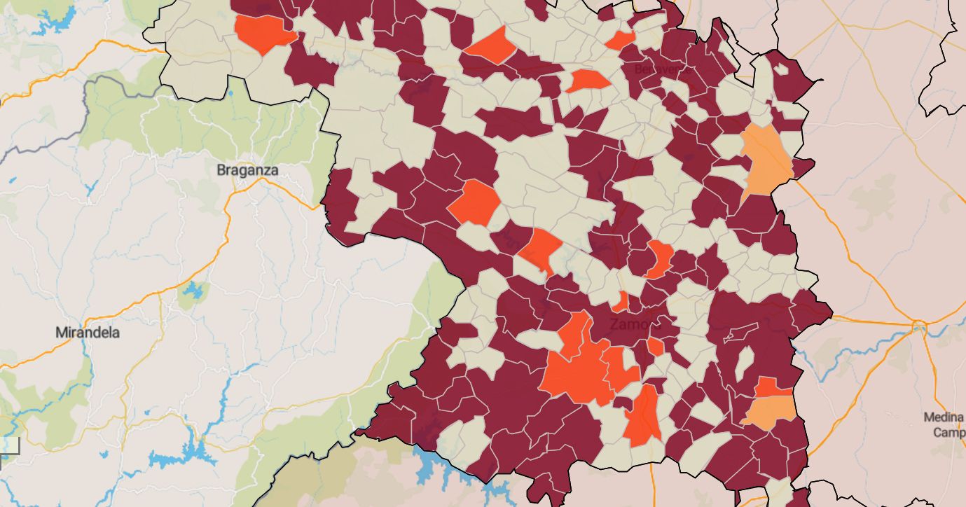 Mapa de la incidencia en los municipios de Zamora este miércoles