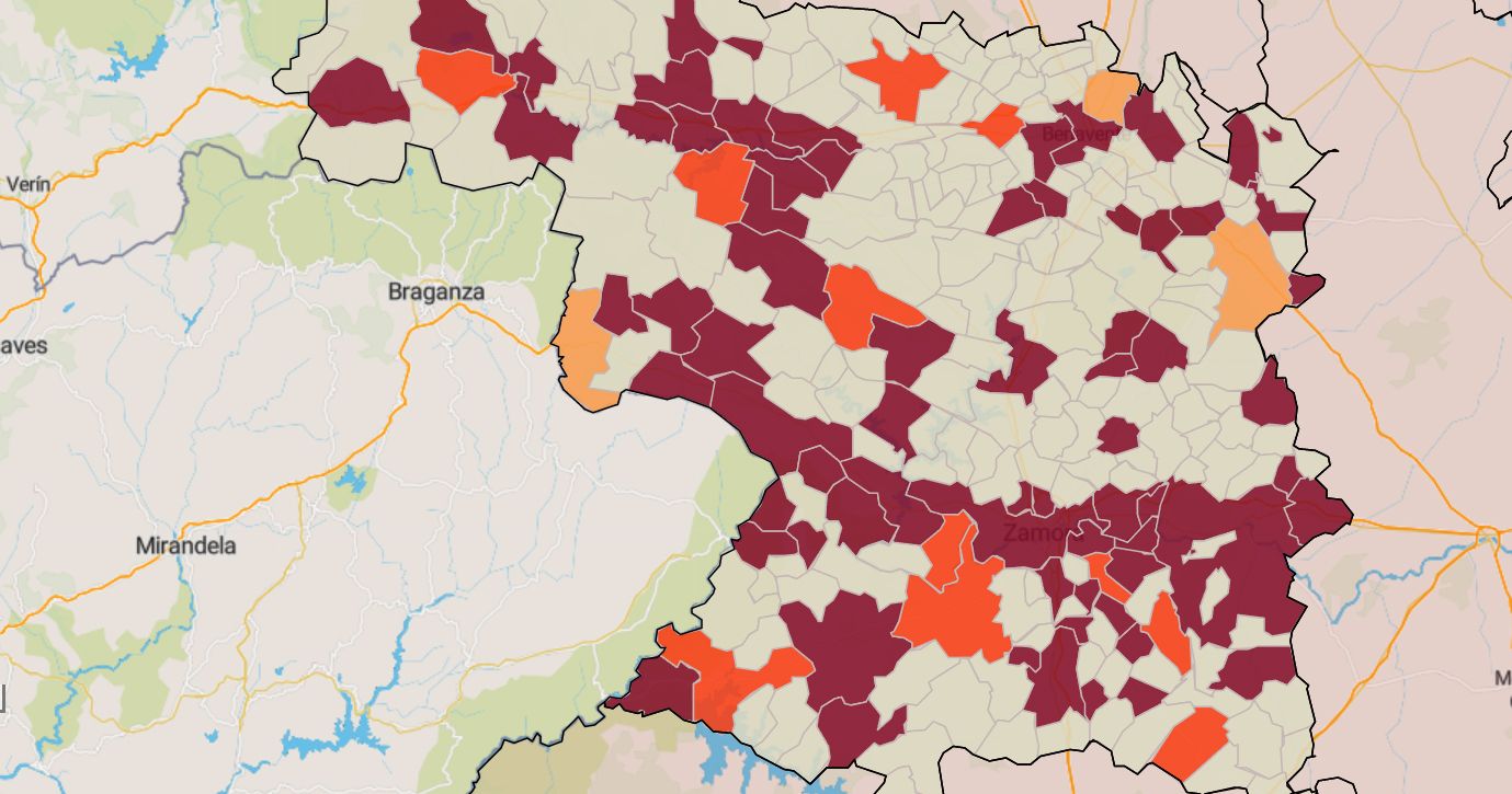 Mapa de la incidencia en los municipios de Zamora este martes