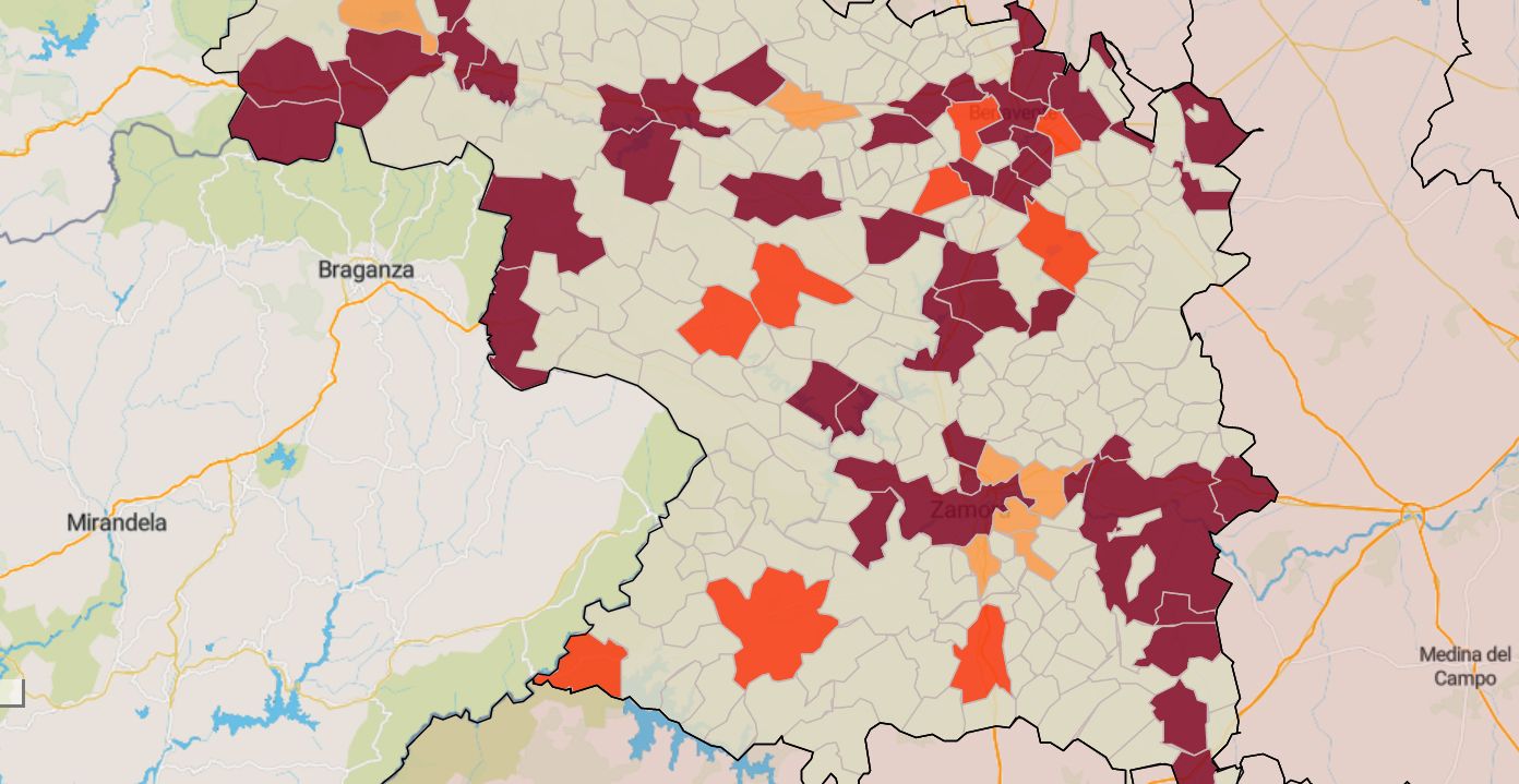 Mapa de la incidencia en los municipios de Zamora este viernes