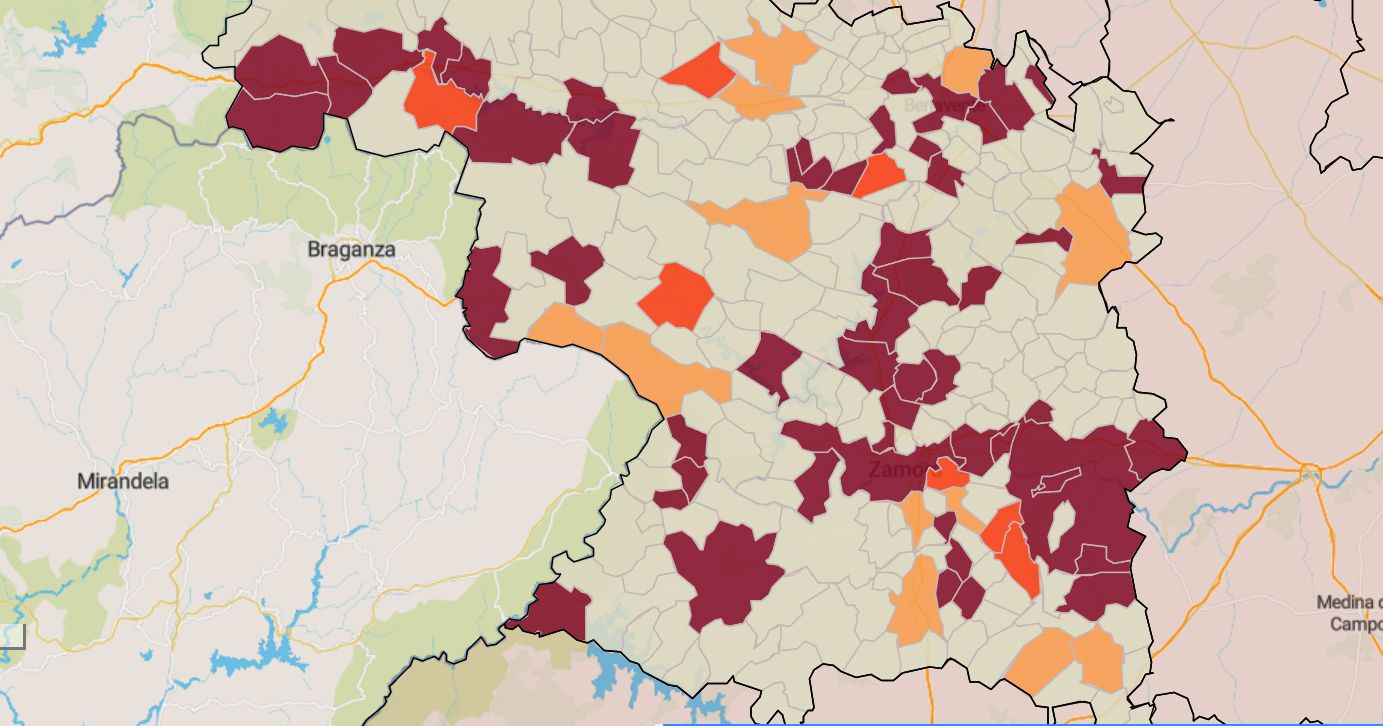 Mapa de la incidencia en los municipios de Zamora este martes