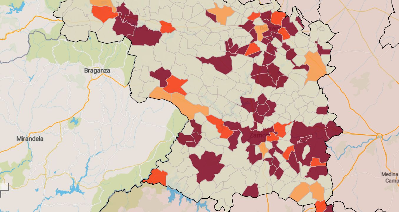 Mapa de la incidencia en los municipios de Zamora este viernes