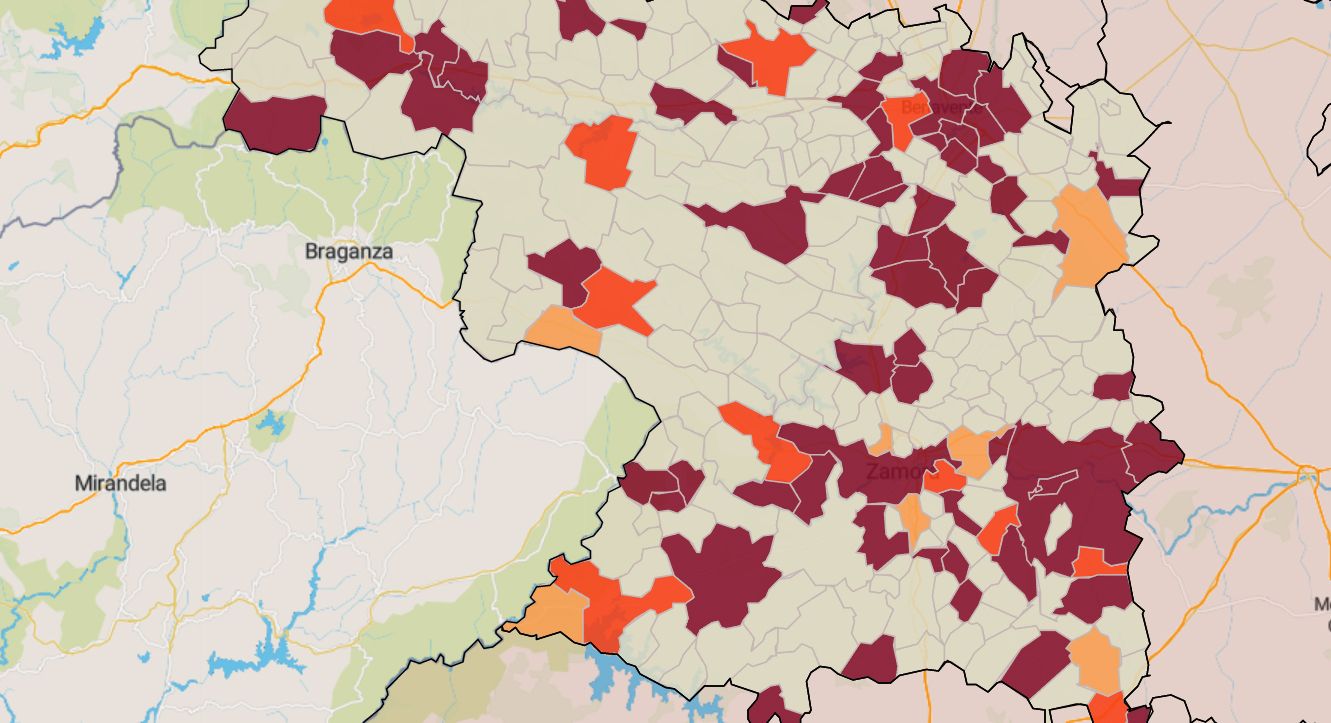 Mapa de la incidencia en los municipios de Zamora este martes