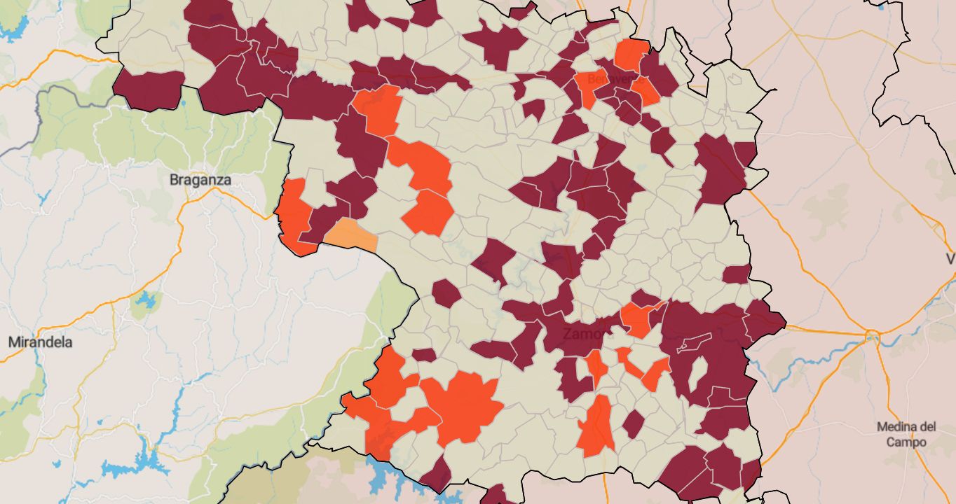 Mapa de la incidencia en los municipios de Zamora este viernes