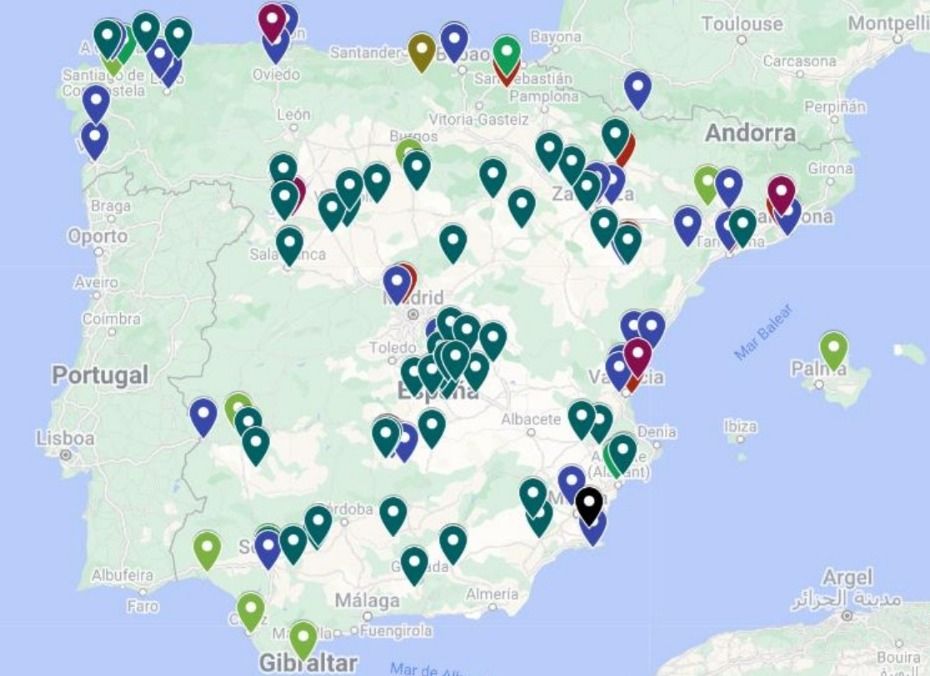 Mapa de los proyectos registrados en el Censo de Proyectos clasificado por actividades