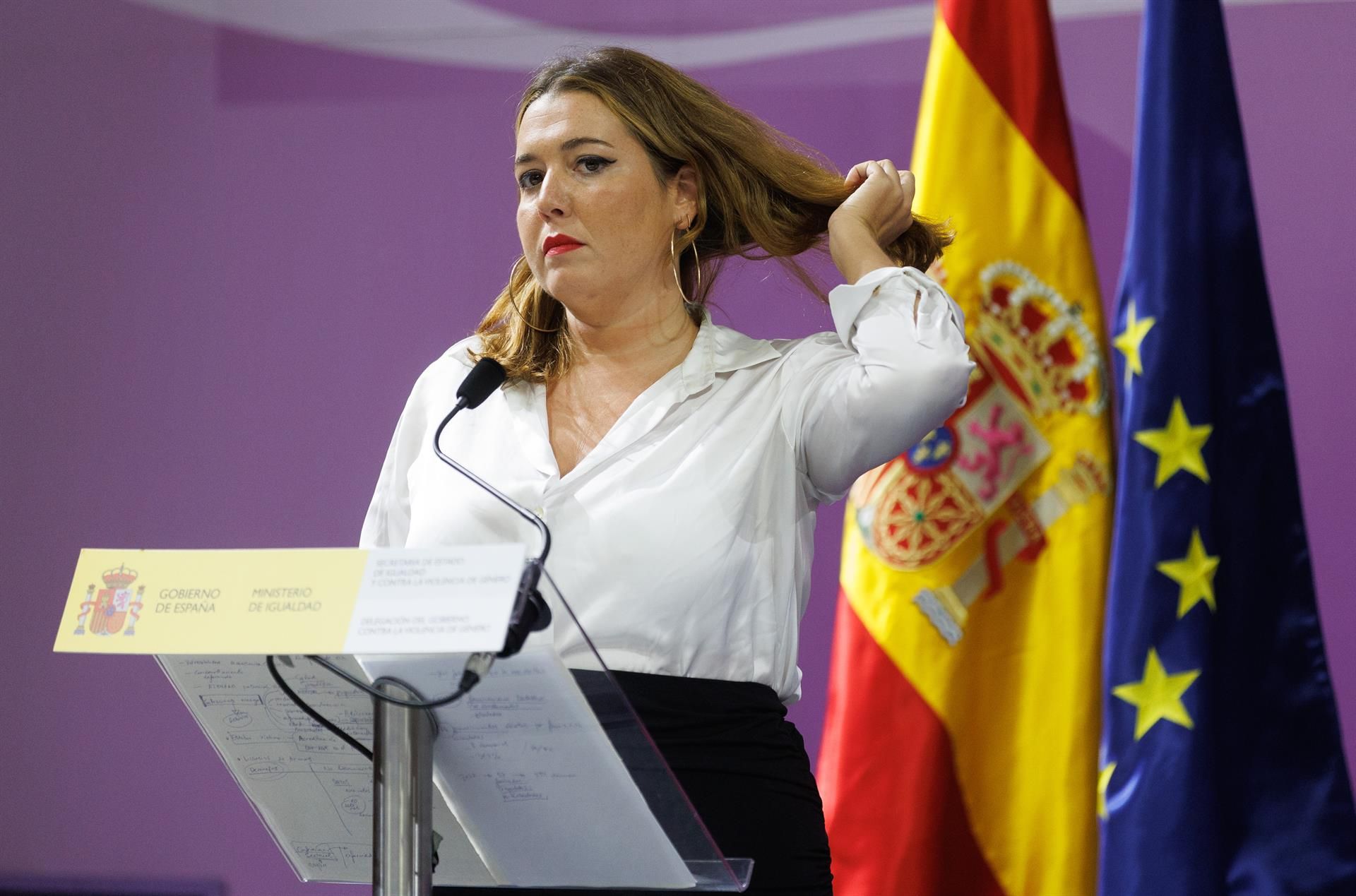 La secretaria de Estado de Igualdad y contra la Violencia de Género en funciones, Ángela Rodríguez 'Pam', a su llegada a una rueda de prensa posterior al comité de crisis de Igualdad.   Eduardo Parra   Europa Press