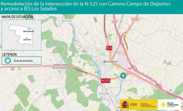 Transportes aprueba el trazado para la remodelación de la intersección situada en el kilómetro 0,95 de la N-525 en Benavente.