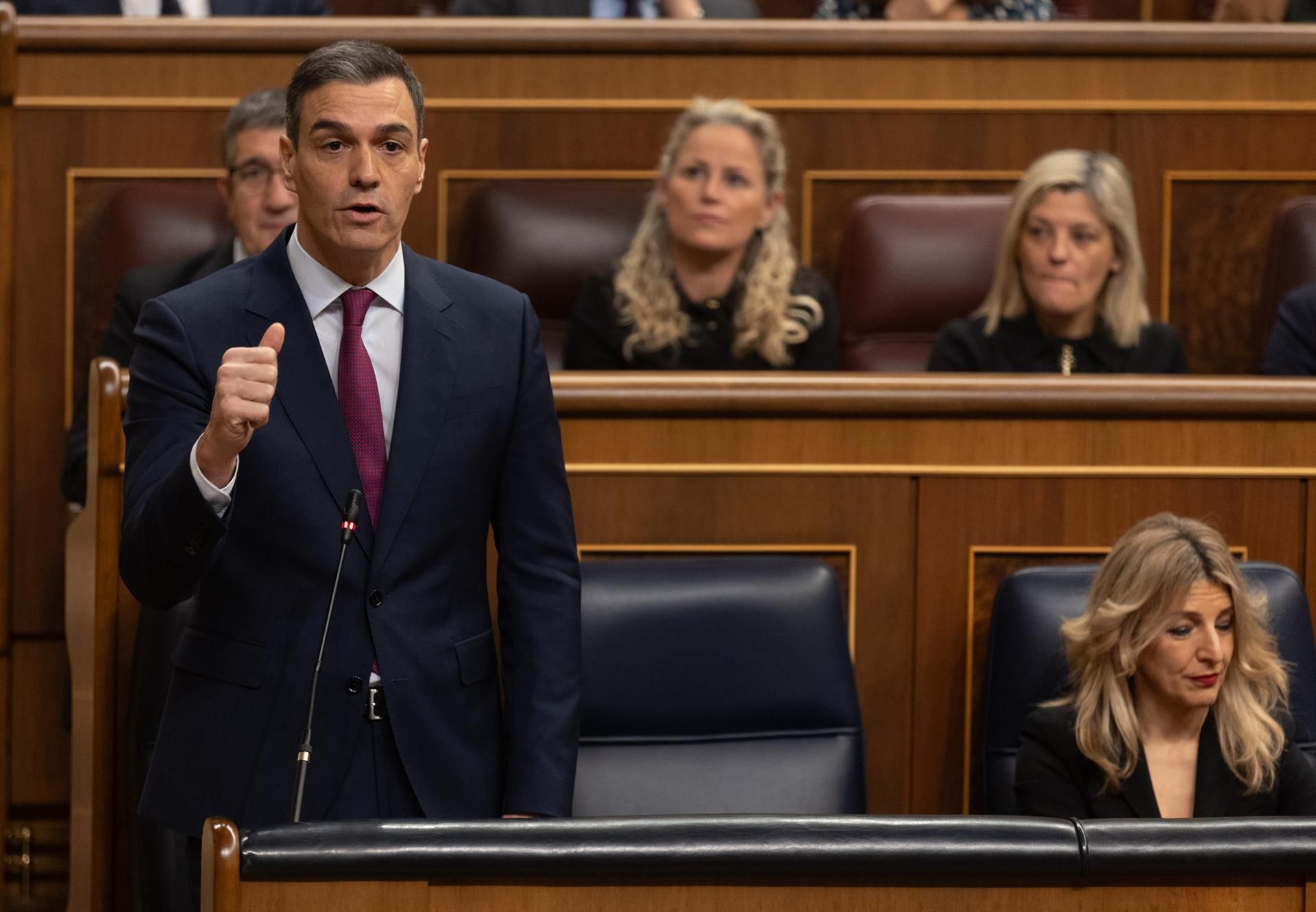 El presidente del Gobierno, Pedro Sánchez, interviene durante una sesión de control al Gobierno, en el Congreso de los Diputados, a 7 de febrero de 2024, en Madrid (España).   Eduardo Parra   Europa Press