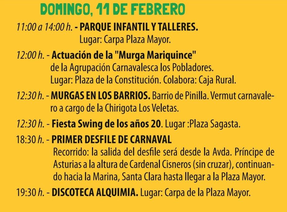 Programa de Carnaval de este domingo