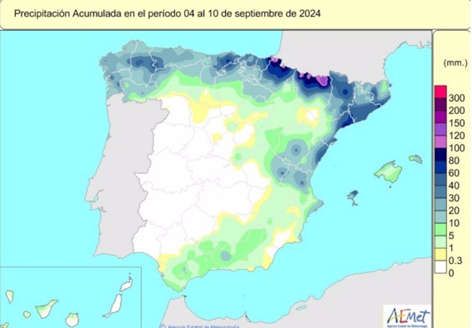 Las lluvias en España están un 5% por encima de su valor una semana más a un mes de cierre del año hidrológico. - AEMET