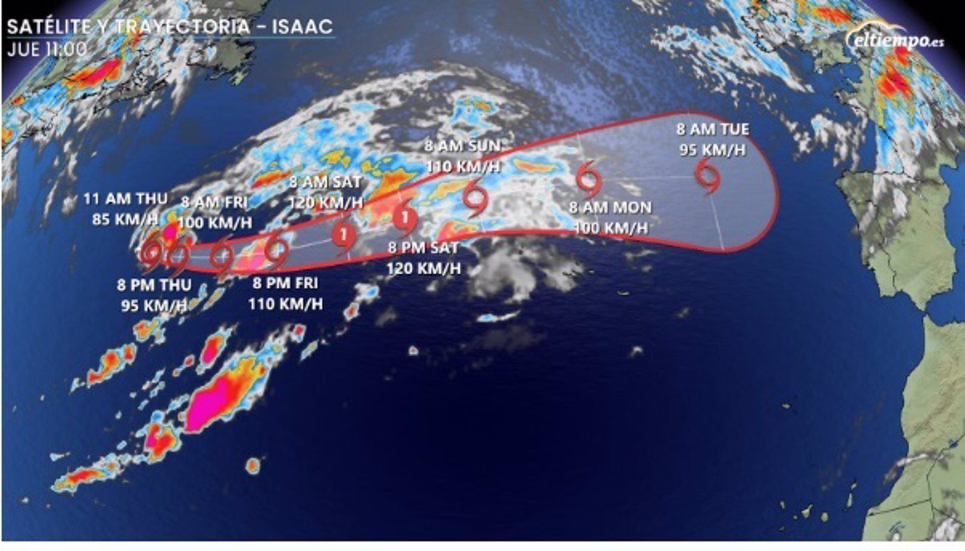 Isaac, aún tormenta tropical, podría evolucionar a huracán. Tras esto, la previsión apunta a que alcanzaría España.   ELTIEMPO.ES