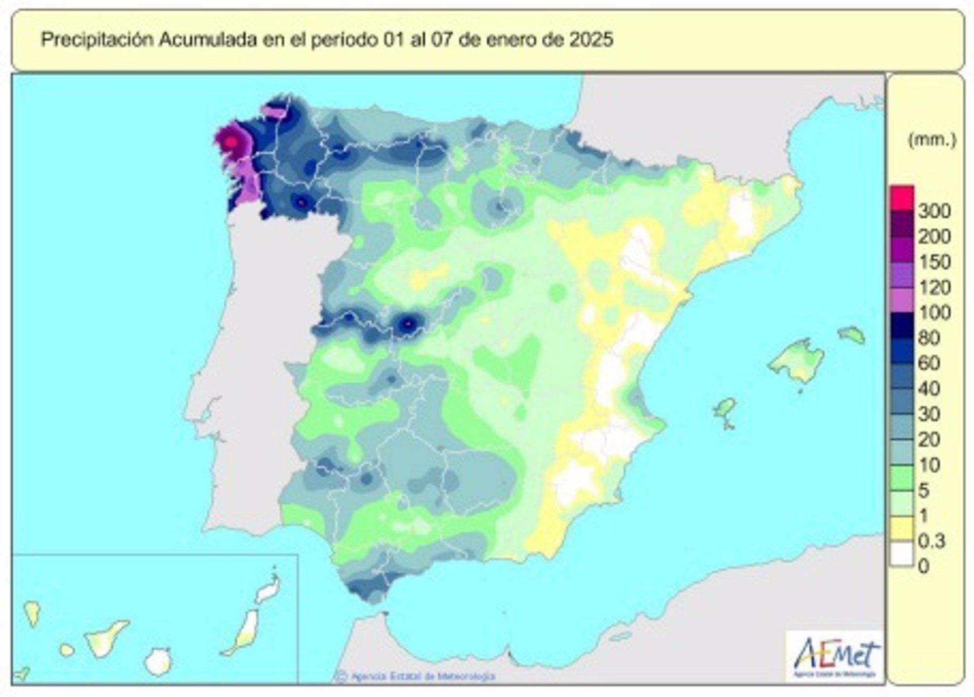 Las lluvias acumuladas desde octubre se cifran en 222 lm2, alrededor de un 8% menos de lo normal.   AEMET