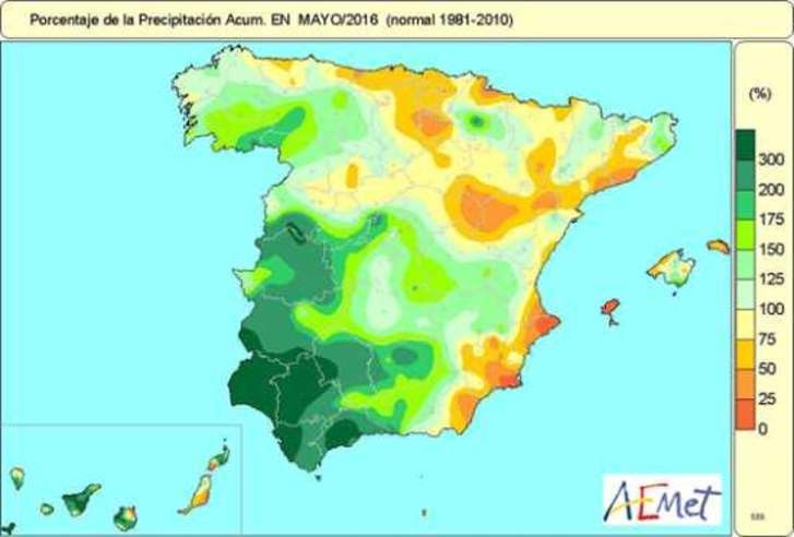  Mayo fue un 28% más húmedo de lo normal tras dos semanas de tormentas 