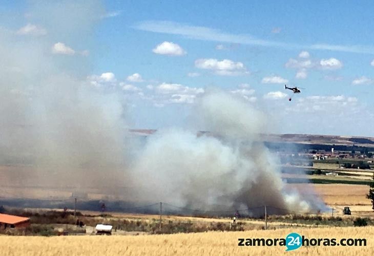  Medios aéreos y terrestres sofocan un incendio en Arcenillas 